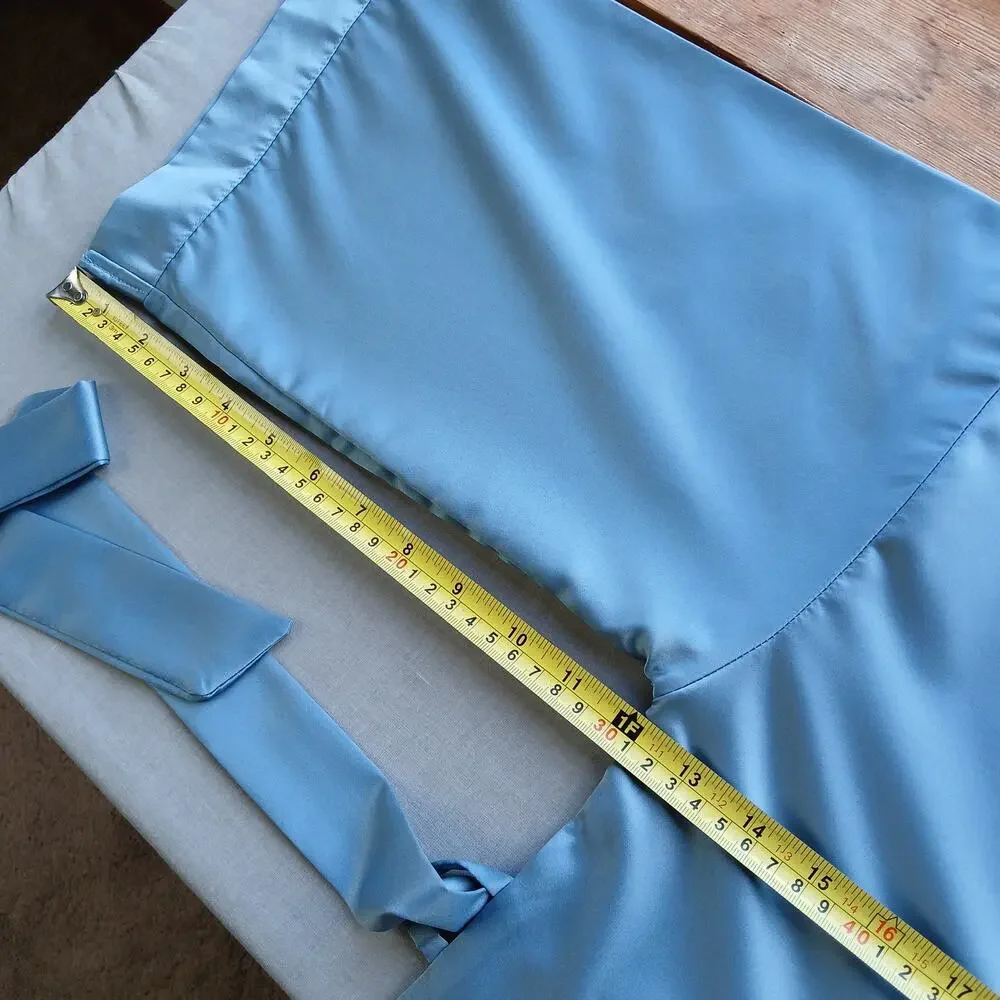 Blue Satin Lightweight Robe Men's Small shiny midi maxi kimono quiet luxury - Picture 12 of 16